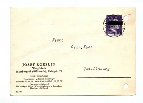 Drucksache Josef Roeslin Wergfabrik Hamburg 1943