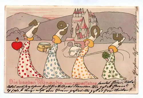 Künstler Ak die besten Wünsche zum neuen Jahre 1903