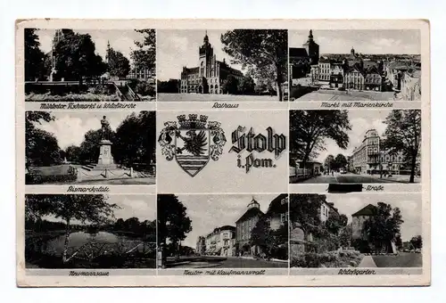 Ak Stolp Rathaus Markt mit Marienkirche Bismarckplatz Polen Słupsk