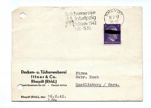 Decken und Tücherweberei Ittner & Co Rheydt Drucksache 1942