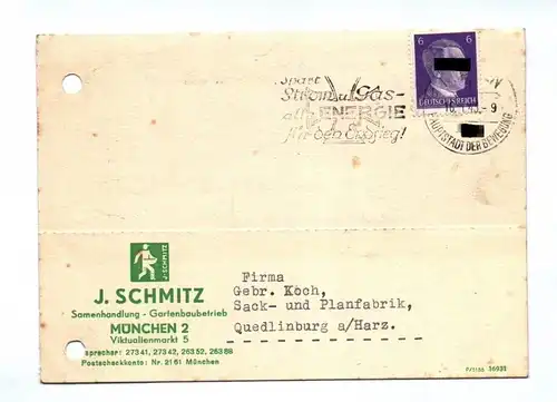 Drucksache 1943 J Schmitz Samenhandlung Gartenbaubetrieb München