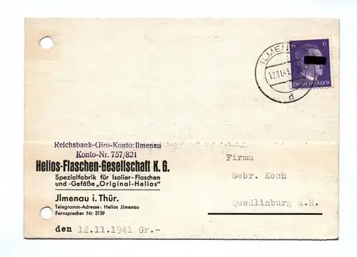 Drucksache Helios Flaschen Gesellschaft KG Spezialfabrik Ilmenau Thüringen 1941