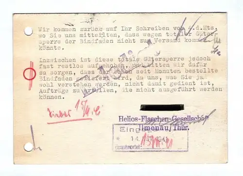 Drucksache Helios Flaschen Gesellschaft KG Spezialfabrik Ilmenau Thüringen 1941