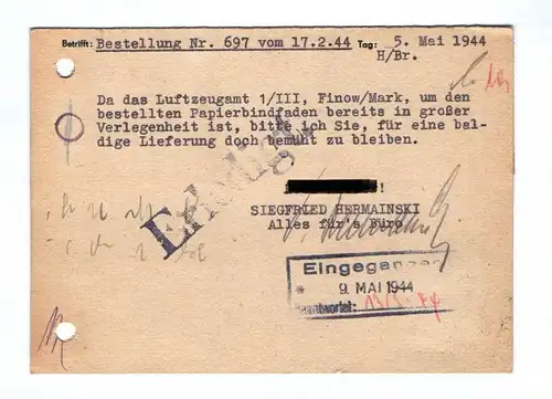 Drucksache Siegfried Hermainski Alles fürs Büro Eberswalde 1944