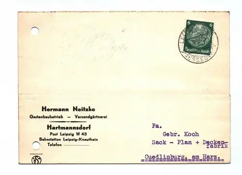 Drucksache Hermann Neitzke Gastenbaubetrieb Versandgärtnerei Hartmannsdorf 1933