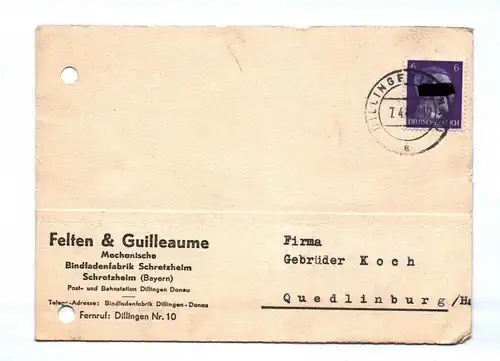 Drucksache 1942 Felten & Guilleaume Mechanische Bindfadenfabrik Schretzheim