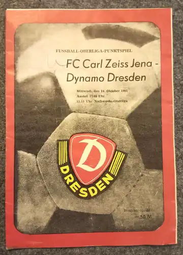 Fussballprogramm Heft Oberliga Punktespiel Dynamo Dresden 1981