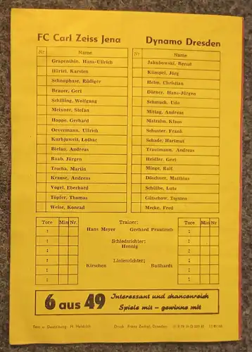 Fussballprogramm Heft Oberliga Punktespiel Dynamo Dresden 1981