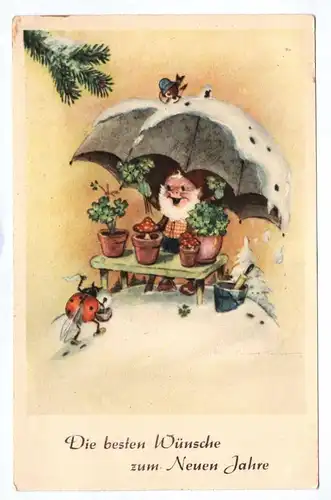 Ak Die besten Wünsche zum neuen Jahre Zwerg Marienkäfer