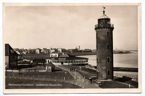 Ak Nordseebad Cuxhaven Leuchtturm Seepavillon