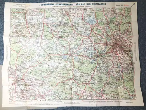 Alte Landkarte CONTINENTAL Straßenkarte für Rad und Kraftfahrer Karte 21 Berlin