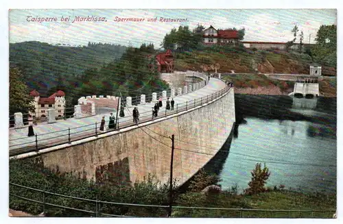 Ak Talsperre bei Marklissa Sperrmauer und Restaurant 1909 Niederschlesien Leśna