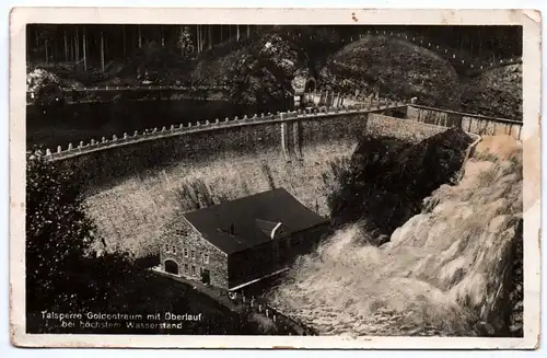 Ak Talsperre Goldentraum mit Überlauf bei höchstem Wasserstand 1940 Queistal