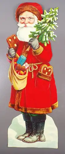 Große Oblate Weihnachtsmann mit Tannenbaum Geschenke 34 cm geprägt