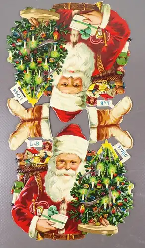 Weihnachtsmann alte Oblate L & B 31766 Christbaum Spielwaren Santa Claus scrap