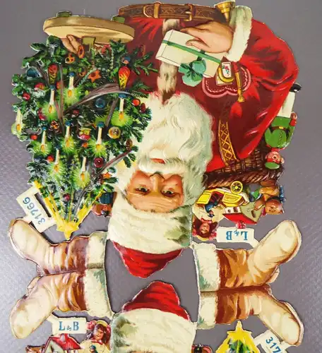 Weihnachtsmann alte Oblate L & B 31766 Christbaum Spielwaren Santa Claus scrap