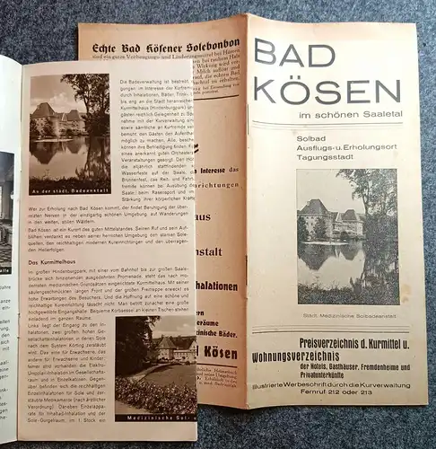 Werbeprospekt alt Solbad Bad Kösen Saaletal Preisverzeichnis Flyer 1937
