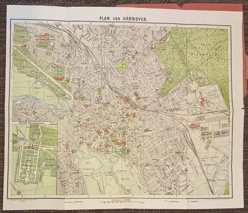 Pharus Stadtplan von Hannover 49 x 40,5 cm alte Landkarte