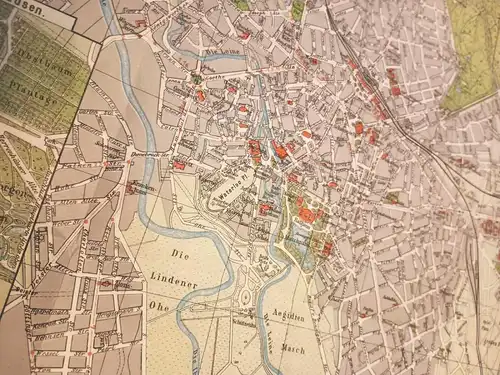 Pharus Stadtplan von Hannover 49 x 40,5 cm alte Landkarte