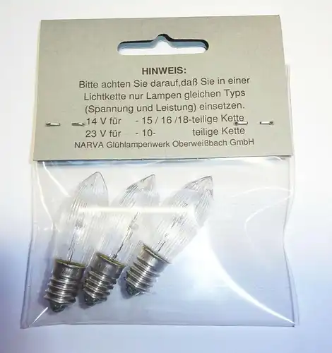 Glühlampe E10 Kerzenlampe Schwibbogen 14 V 3W Ersatzkerzen Lichterkette 3er Pack