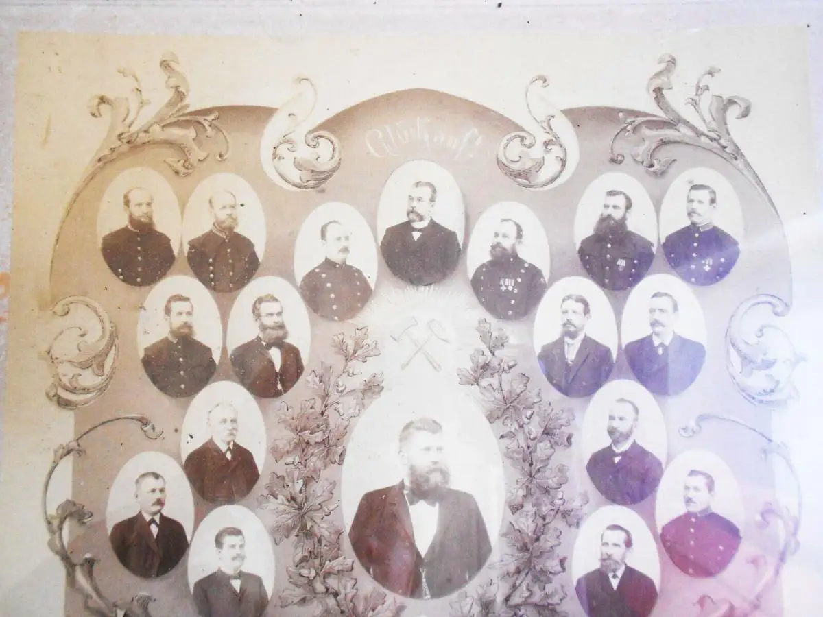 Foto 1894 Bilderrahmen Beamte G.v.Kramsta`schen Gewerkschaft Konradsthal Bergbau 2