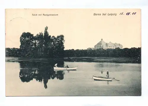 Ak Teich mit Realgymnasium 1908 Borna bei Leipzig