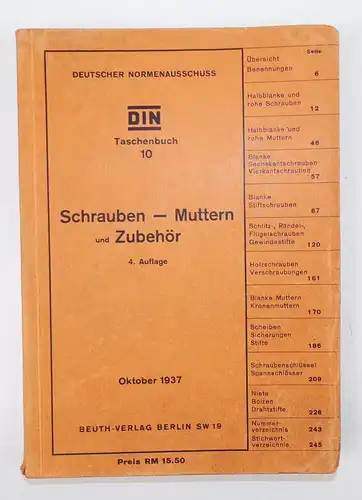 Werkstoffnormen Schrauben Muttern und Zubehör 1937 DIN Buch