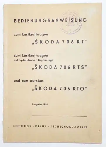 Bedienungsanweisung SKODA 706 RT RTS RTO 1958