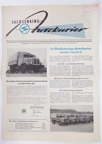 Sachsenring Autokurier LKW H3S in China Tibet Messe Zeitung DDR 1957