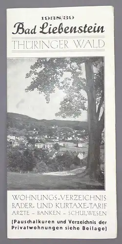 Bad Liebenstein Thüringer Wald 1939 Wohnungs Verzeichnis Bäder Kurtaxe Flyer