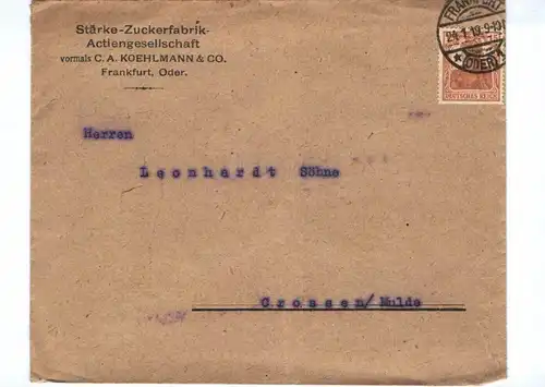 Brief Stärke Zuckerfabrik Aktiengesellschaft Frankfurt Oder 1919