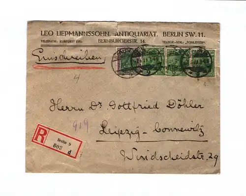 R-Brief Leo Liepmannssohn Antiquariat Berlin 1921