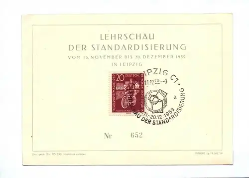 Brief Lehrschau der Standardisierung DDR 1959 Leipzig