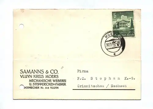Brief Samanns & Co. Mechanische Weberei 1940