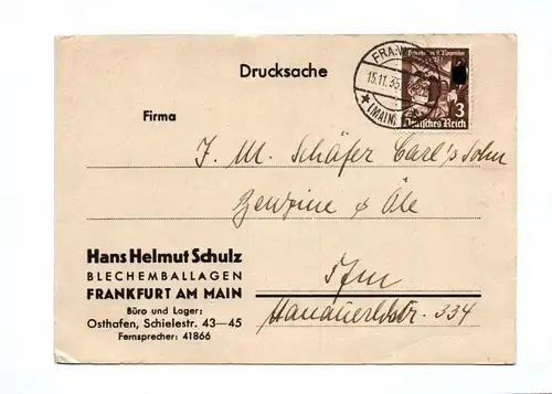 Brief Hans Hekmut Schulz Blechemballagen Frankfurt am Main 1935 Drucksache