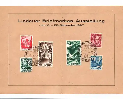 Beleg Württemberg 1947 Lindauer Briefmarken Ausstellung
