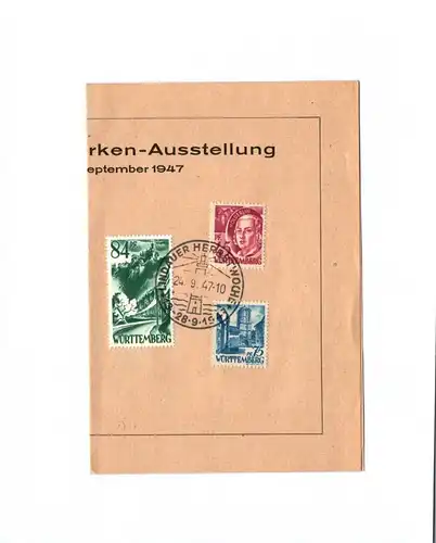 Beleg Württemberg 1947 Lindauer Briefmarken Ausstellung