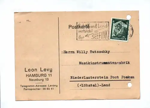 Postkarte Leon Levy Hamburg Neueburg 1935