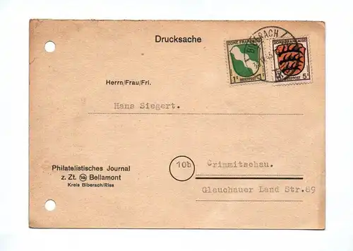 Drucksache Philatelistisches Journal Bellamount 1946 Französische Zone