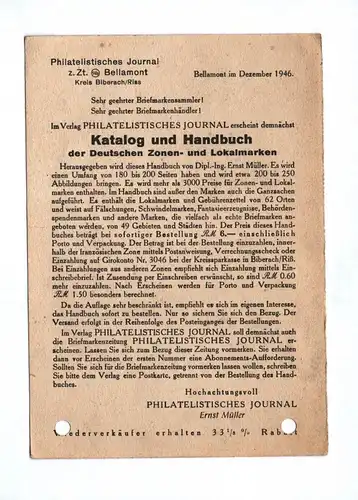 Drucksache Philatelistisches Journal Bellamount 1946 Französische Zone