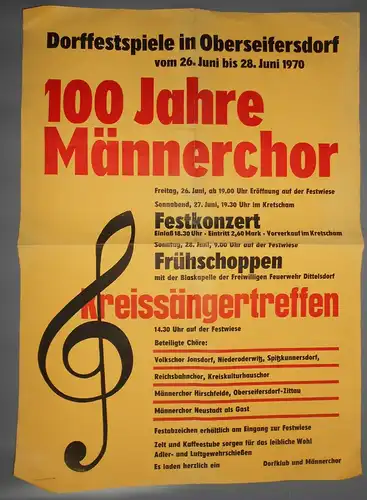 Plakat Dorffestspiele Oberseifersdorf 1970  100 Jahre Männerchor DDR