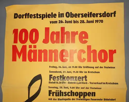 Plakat Dorffestspiele Oberseifersdorf 1970  100 Jahre Männerchor DDR