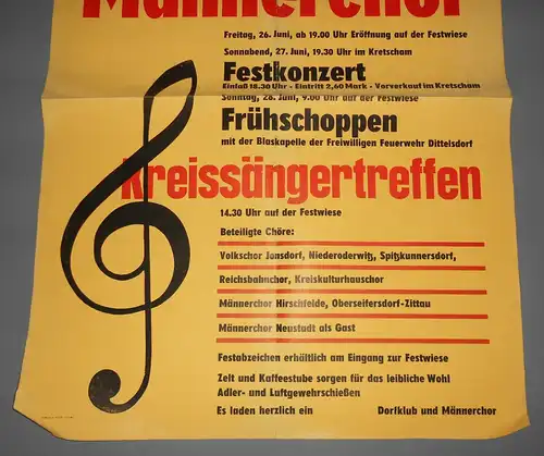 Plakat Dorffestspiele Oberseifersdorf 1970  100 Jahre Männerchor DDR