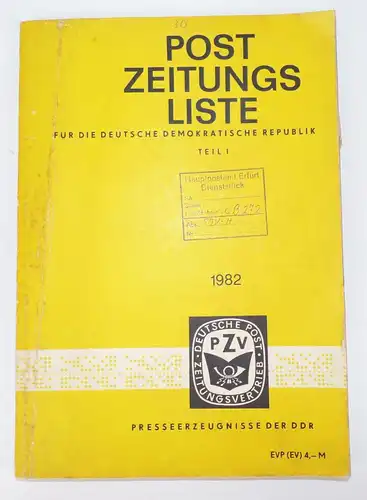 Postzeitungsliste Teil 1 DDR Presserzeugnisse 1982