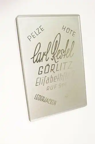 Alter Werbe Spiegel Taschenspiegel Carl Restel Pelze Leder Görlitz 1940er !