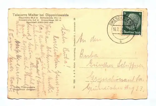 Ak Talsperre Malter bei Dippoldiswalde 1938