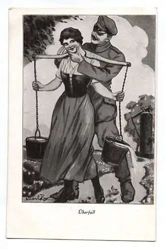 Künstler Ak Plantikow 1916 Überfall Soldat mit Frau verliebt