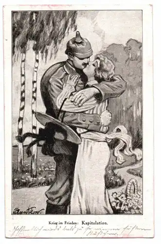 Künstler Ak Plantikow 1916 Krieg und Frieden Kapitulation
