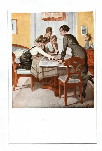 Künstler Ak Wernerberg 1914 Frauen am Tisch