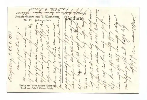 Künstler Ak Wernerberg 1917  Nr 12 Heimaturlaub 1 Weltkrieg Postkarte